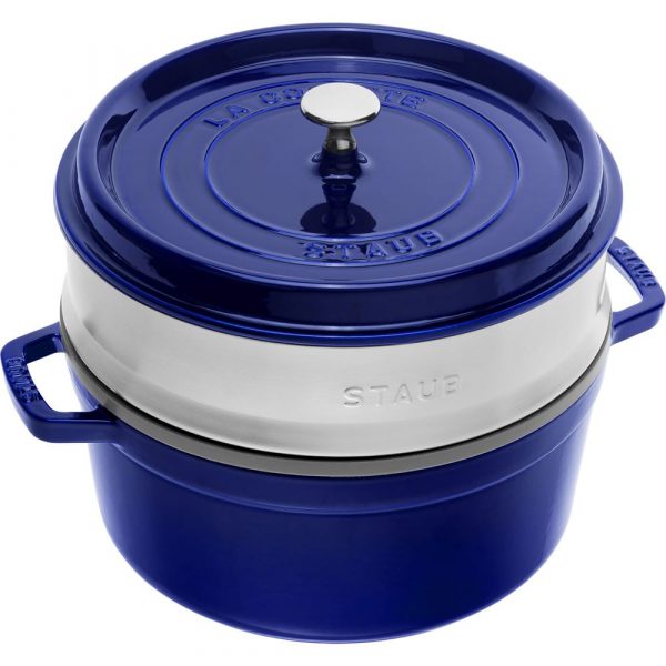 Staub Cast Iron Round Cocotte with Steamer 26 cm Dark Blue