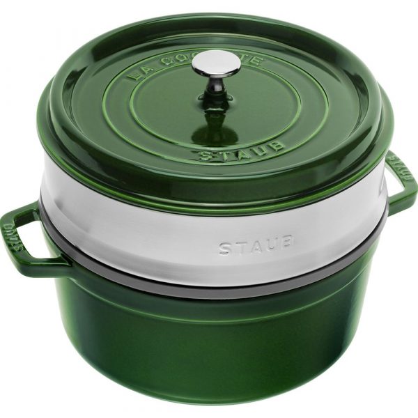 Staub Cocotte Rund mit Dämpfeinsatz 26 cm Basilikum-Grün