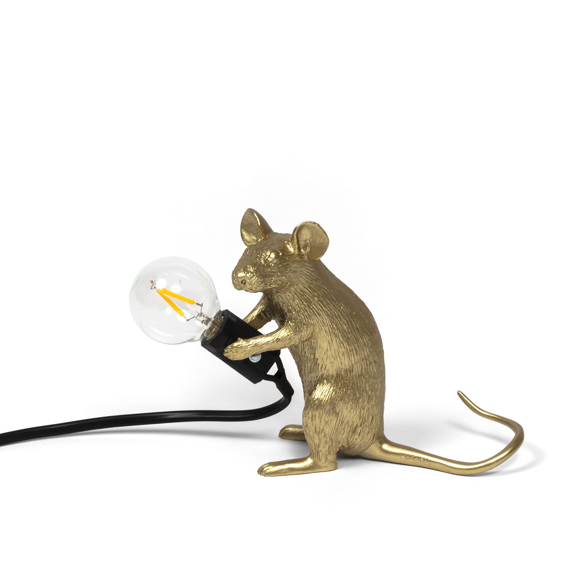 Seletti - Lampada in Resina "MOUSE LAMP#2-GOLD" Seduto