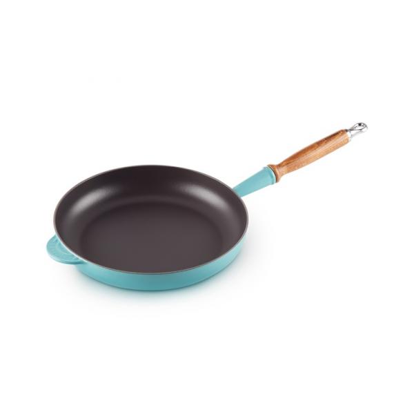 LE CREUSET Cast Iron Frying Pan with Wooden Handle 24 cm Caribbean Blue