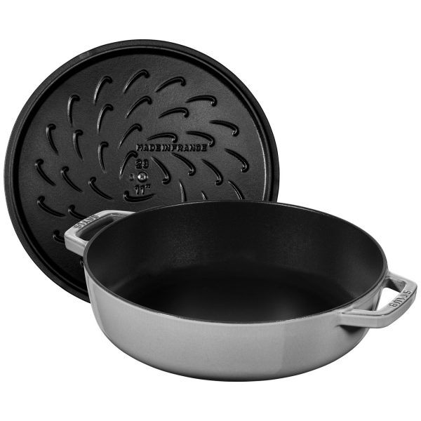 Staub Round Cast Iron Sauté Pan With Chistera Lid 24 cm Graphite Grey