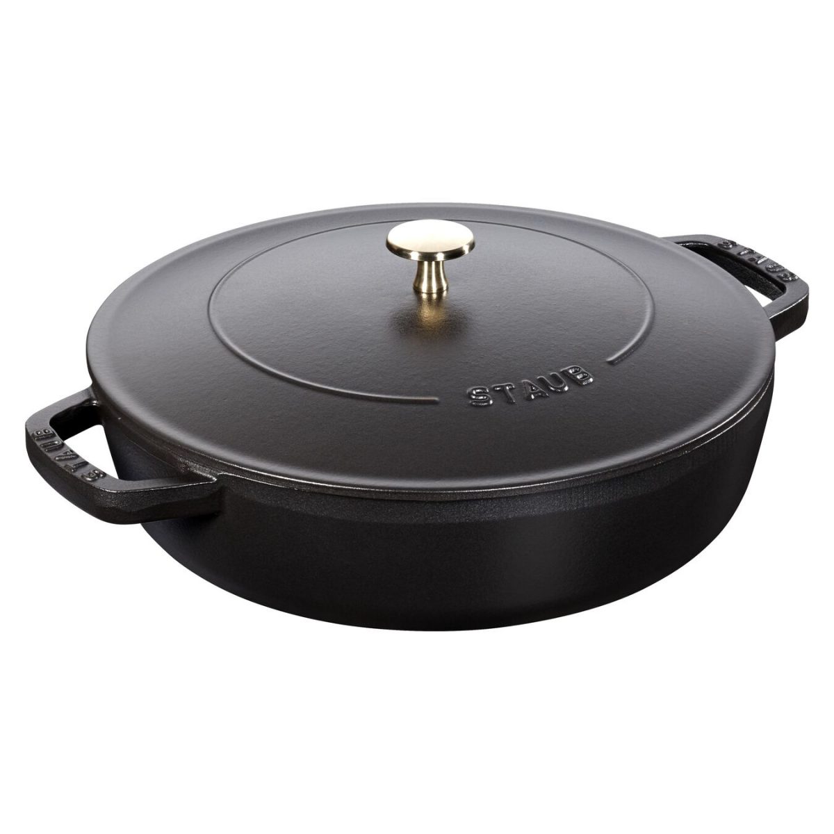 Staub Round Cast Iron Sauté Pan With Chistera Lid 24 cm Black