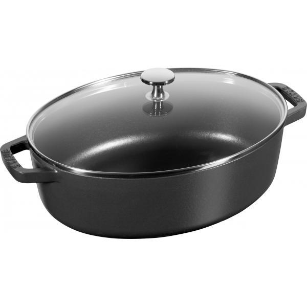 Staub Cast Iron Oval Cocotte with Glass Lid 29 cm Black