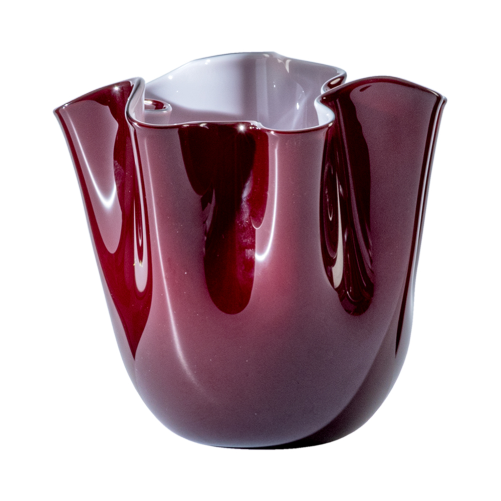 VENINI Fazzoletto Vase Oxblood Rot und Puderrosa H 13.5 cm