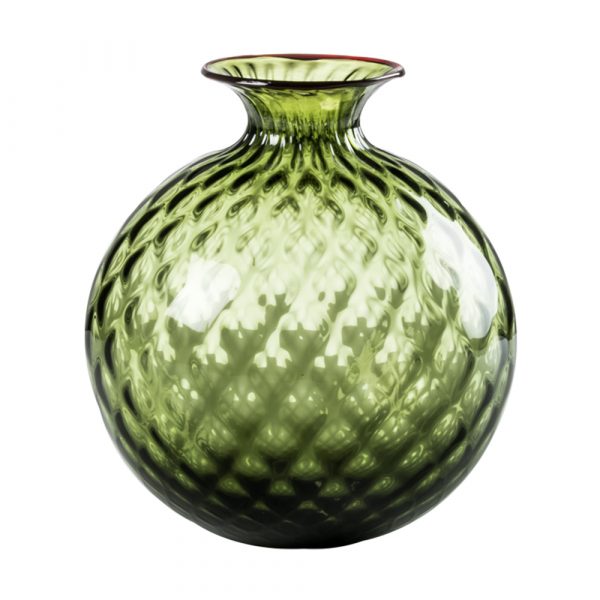 VENINI Vase Monofiori Vert avec Fil Rouge H20.5