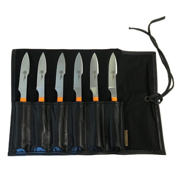 BERTI Double Blade Knife 6 Pieces Orange Leather Case