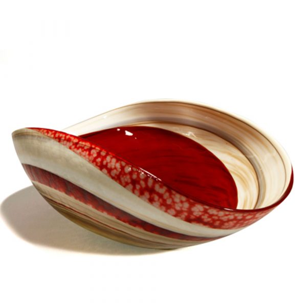 YALOS MURANO Rouge Rote und Elfenbeine Vase mit roter Spirale