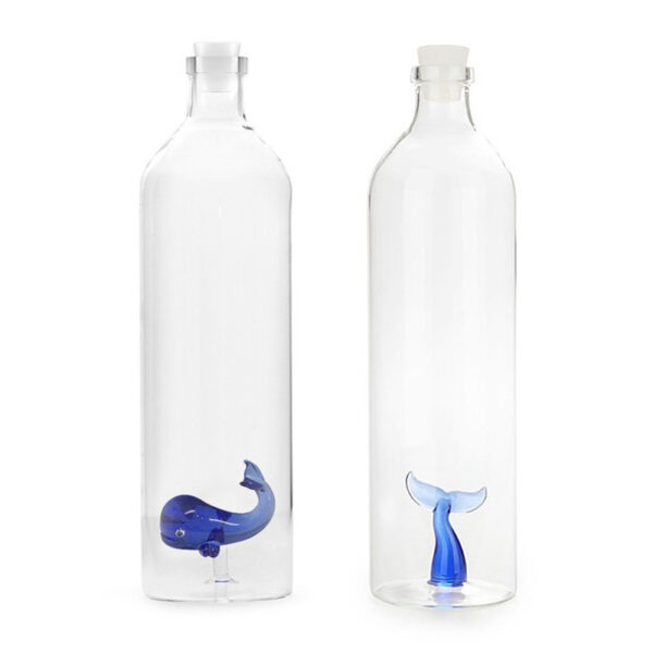 Balvi 2 Flaschen Set Atlantis Blue Whale und Tail 1,2 L Borosilikat