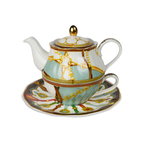 BACI MILANO Horses Tea For One Teapot Gold Thread