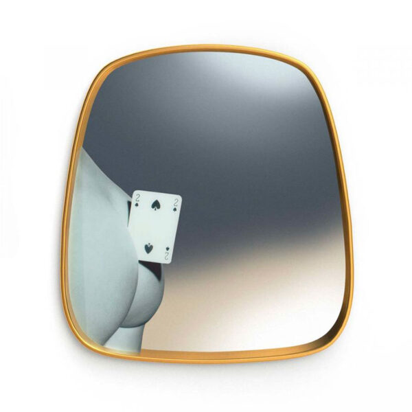 SELETTI Toiletpaper Spiegel mit goldenem Rahmen Pik Zwei