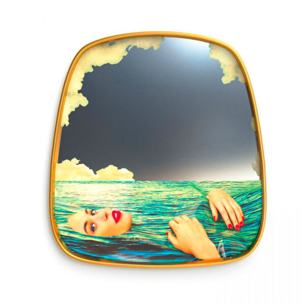 SELETTI Toiletpaper Spiegel mit goldenem Rahmen Meer-Mädchen
