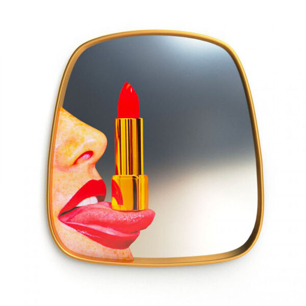 SELETTI Toiletpaper Mirror with Golden Frame Tongue
