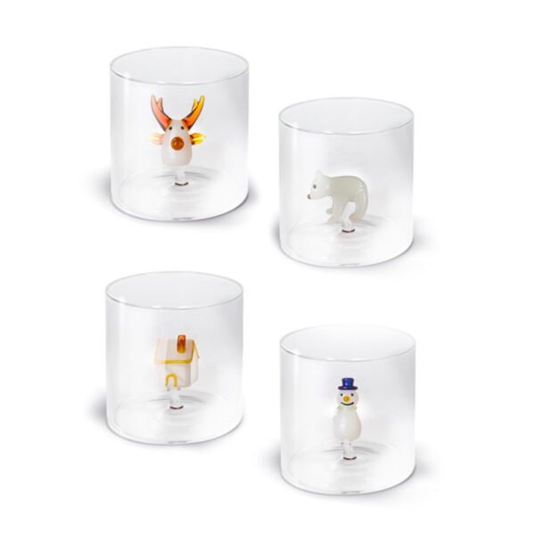 WD LIFESTYLE Set 4 Vasos de Cristal con Decoración Navideña