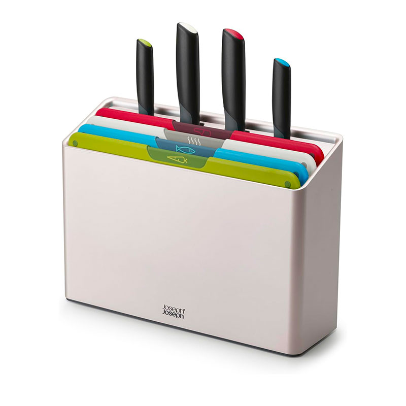 Joseph Joseph Duo Set 3 Coltelli Da Cucina Professionali | Lama Giapponese Acciaio Inox | Coltello Chef 16.5cm + Spelucchino 9cm + Seghettato | Guaine Protettive - 2